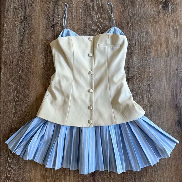 Zara Cream and Blue Striped Dress Sz Small